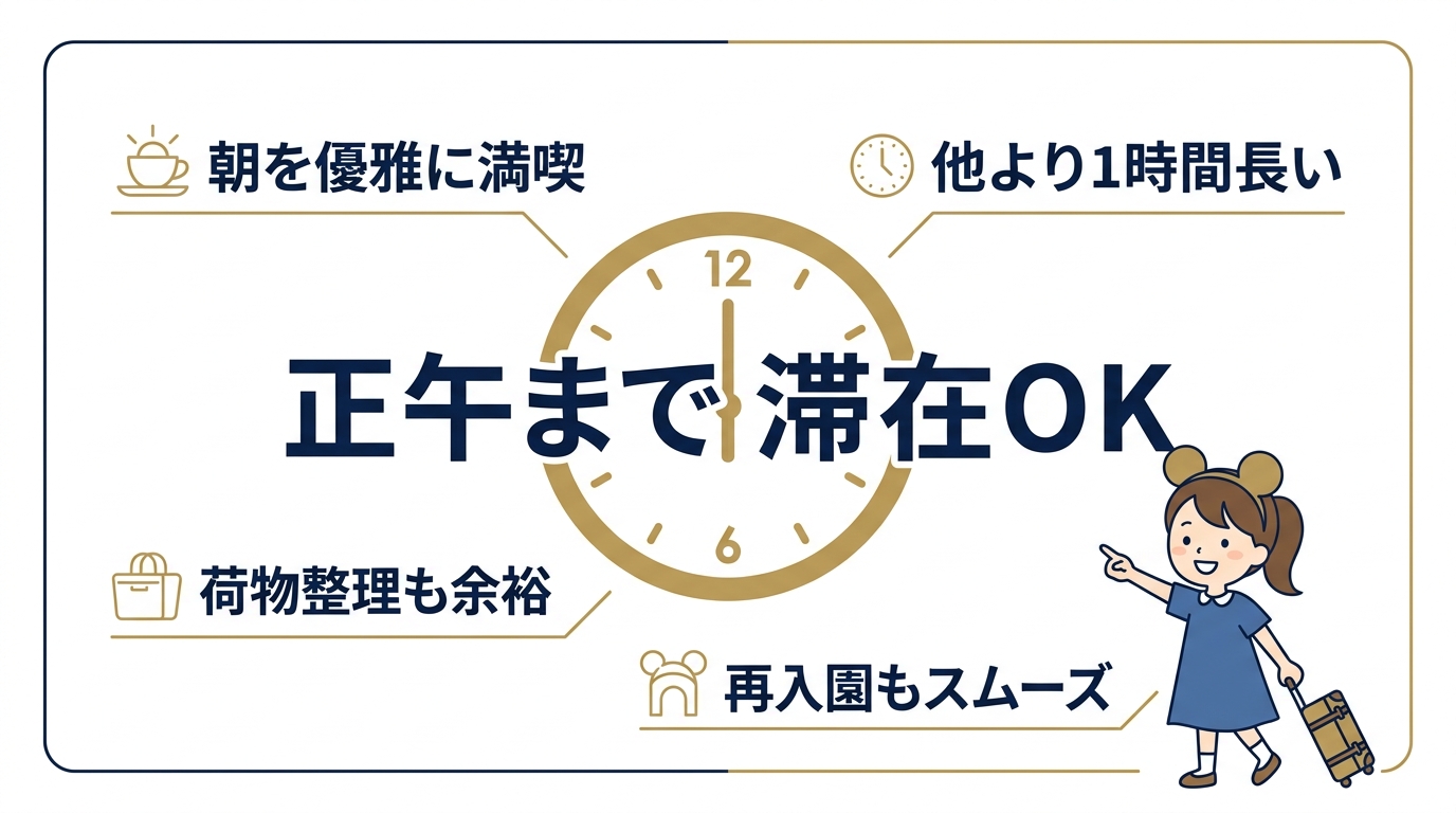 ミラコスタのチェックアウト時間は正午12時
