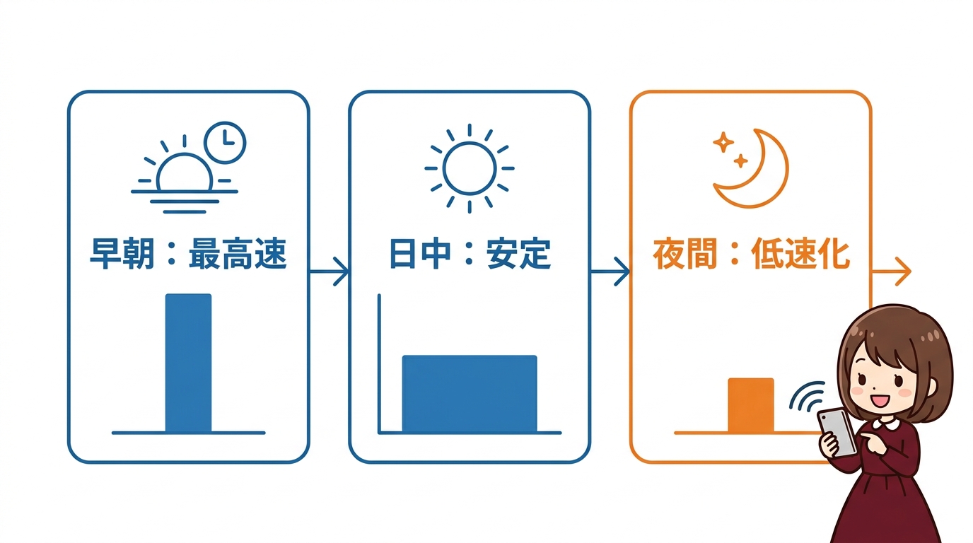 通信速度の実測データと時間帯別の安定性