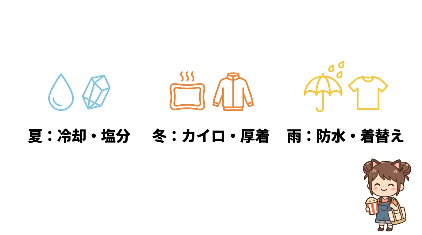 季節や天候に合わせたディズニーの持ち物