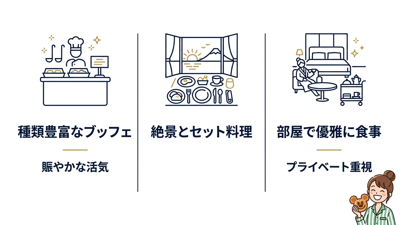 レストラン朝食とルームサービスの比較