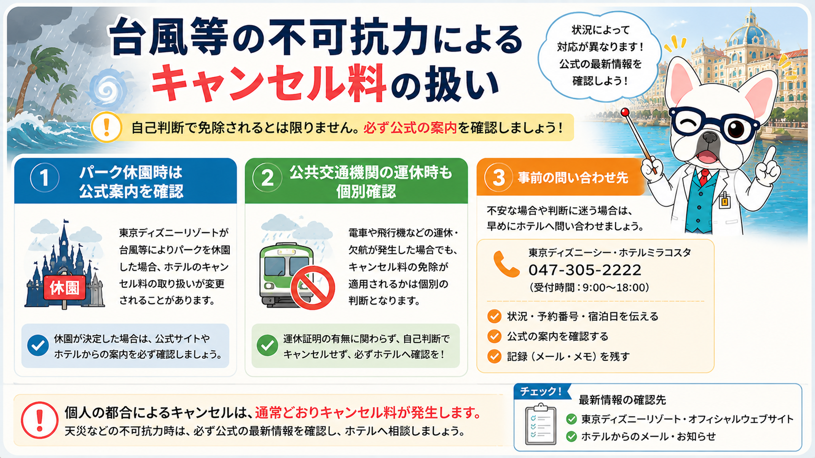 台風等の不可抗力によるキャンセル料の扱い