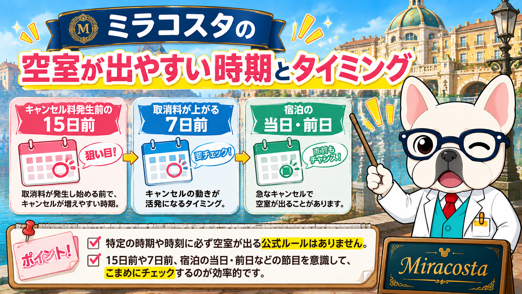ミラコスタの空室が出やすい時期とタイミング